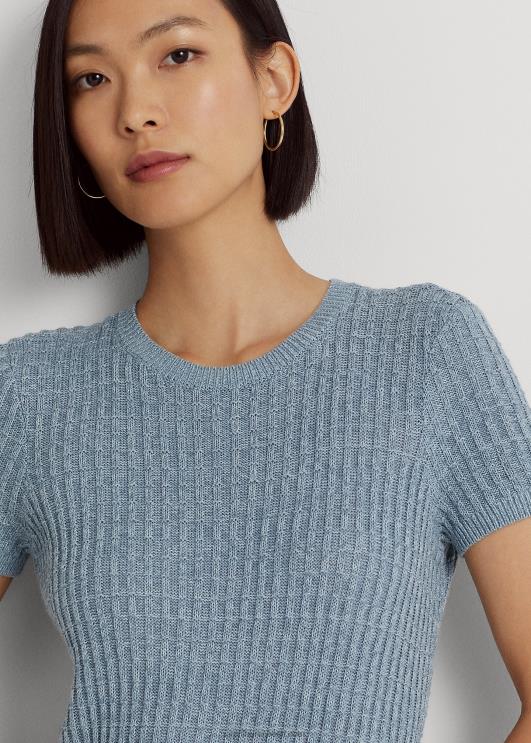 Ralph Lauren naised linane-puuvillane lühikeste varrukatega kampsun PR0V4823 indigoookean multi