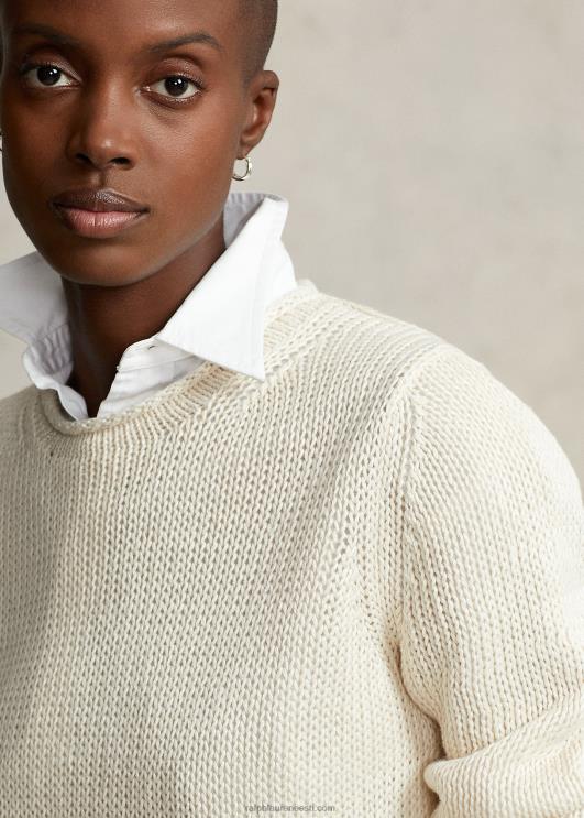 Ralph Lauren naised linane-puuvillane rullkaelusega kampsun PR0V2926 pärgamendikreem