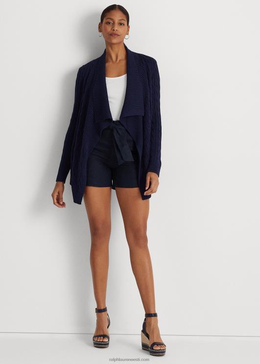 Ralph Lauren naised linane-puuvillane tross-kootud kardigan PR0V4097 rafineeritud merevägi