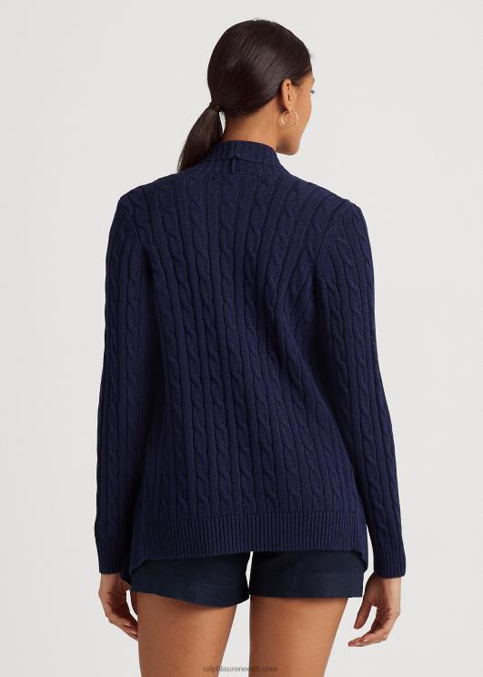 Ralph Lauren naised linane-puuvillane tross-kootud kardigan PR0V4097 rafineeritud merevägi