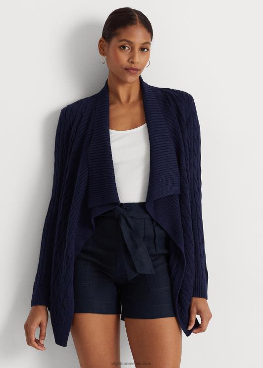 Ralph Lauren naised linane-puuvillane tross-kootud kardigan PR0V4393 rafineeritud merevägi