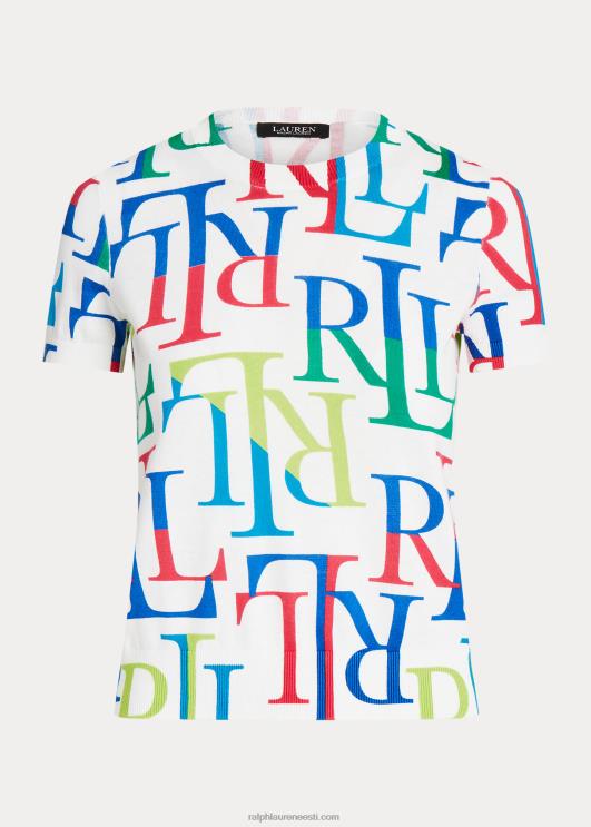 Ralph Lauren naised logoga puuvillasegu lühikeste varrukatega kampsun PR0V3875 valge multi