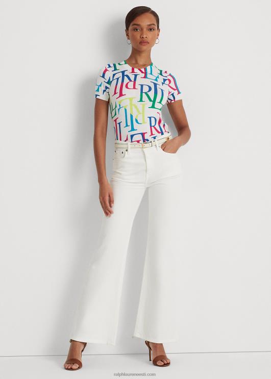 Ralph Lauren naised logoga puuvillasegu lühikeste varrukatega kampsun PR0V3875 valge multi