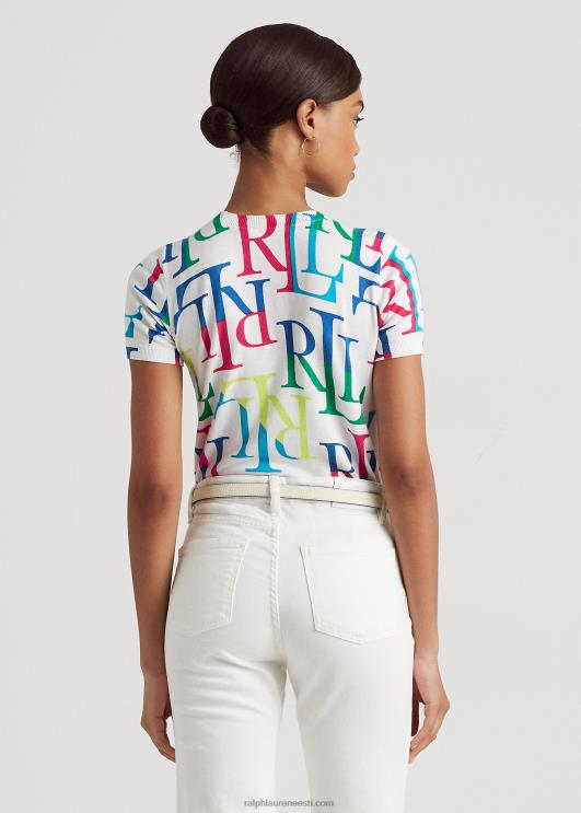 Ralph Lauren naised logoga puuvillasegu lühikeste varrukatega kampsun PR0V3875 valge multi
