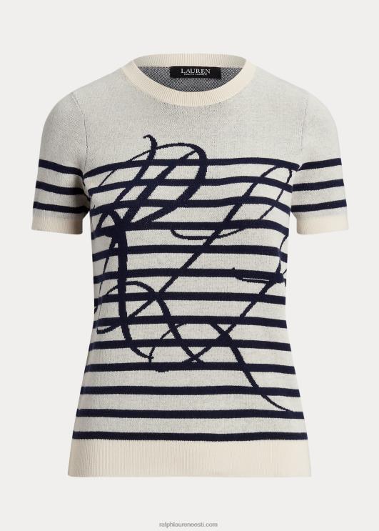 Ralph Lauren naised logoga triibuline lühikeste varrukatega kampsun PR0V3996 mascarpone kreem/laev