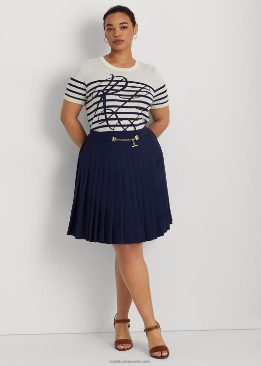 Ralph Lauren naised logoga triibuline lühikeste varrukatega kampsun PR0V4629 mascarpone kreem/laev