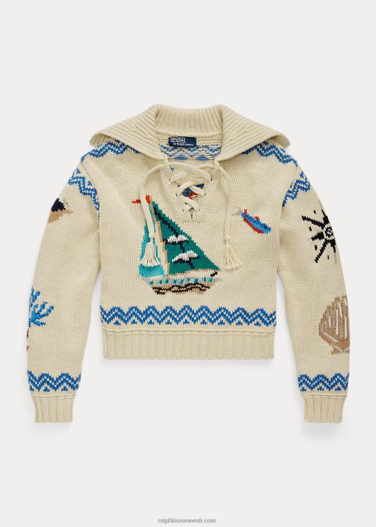 Ralph Lauren naised meremotiiviga puuvillasegu kampsun PR0V3080 kreem multi