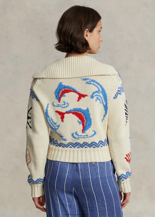 Ralph Lauren naised meremotiiviga puuvillasegu kampsun PR0V3080 kreem multi