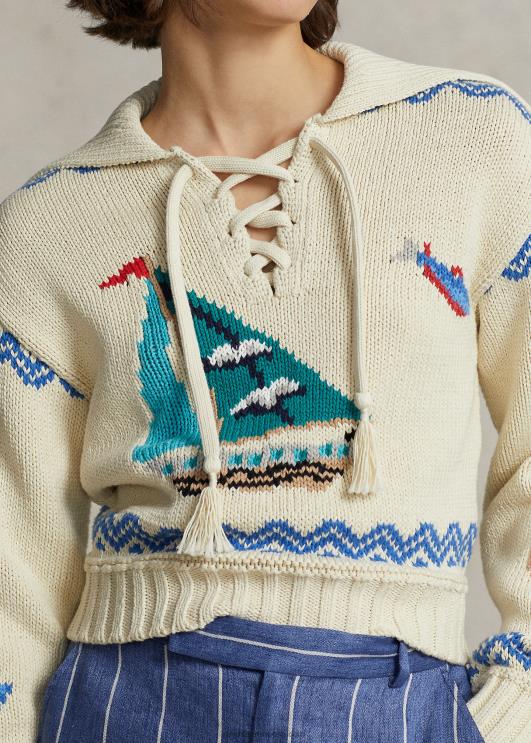 Ralph Lauren naised meremotiiviga puuvillasegu kampsun PR0V3080 kreem multi