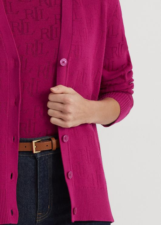 Ralph Lauren naised monogramm žakaarkardigan PR0V4298 fuksia marja
