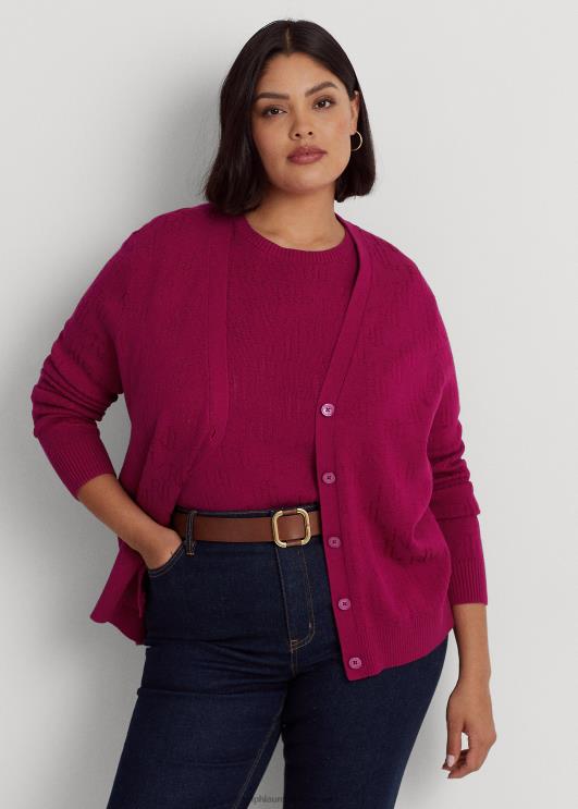 Ralph Lauren naised monogramm žakaarkardigan PR0V4507 fuksia marja