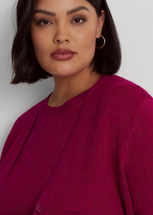 Ralph Lauren naised monogramm žakaarkardigan PR0V4507 fuksia marja