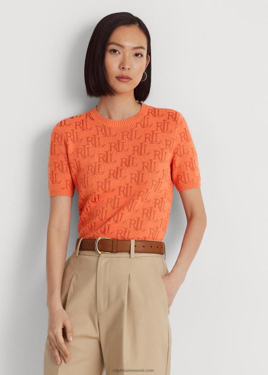 Ralph Lauren naised monogramm žakaarvärvi lühikeste varrukatega kampsun PR0V3787 kanjoni oranž