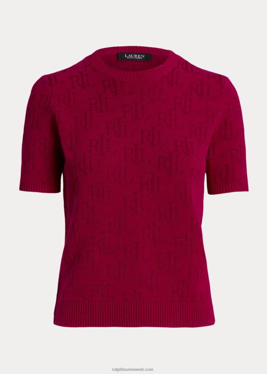 Ralph Lauren naised monogramm žakaarvärvi lühikeste varrukatega kampsun PR0V3788 fuksia marja