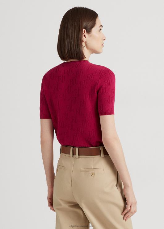 Ralph Lauren naised monogramm žakaarvärvi lühikeste varrukatega kampsun PR0V3788 fuksia marja