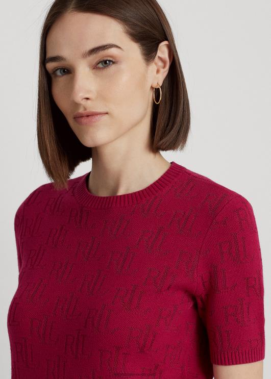 Ralph Lauren naised monogramm žakaarvärvi lühikeste varrukatega kampsun PR0V3788 fuksia marja