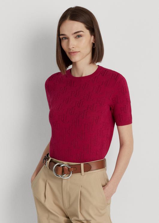 Ralph Lauren naised monogramm žakaarvärvi lühikeste varrukatega kampsun PR0V3788 fuksia marja