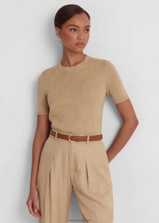 Ralph Lauren naised monogramm žakaarvärvi lühikeste varrukatega kampsun PR0V4289 kasepruun