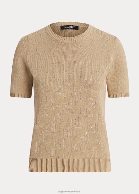 Ralph Lauren naised monogramm žakaarvärvi lühikeste varrukatega kampsun PR0V4289 kasepruun