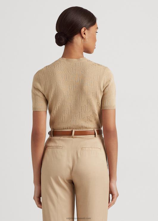 Ralph Lauren naised monogramm žakaarvärvi lühikeste varrukatega kampsun PR0V4289 kasepruun