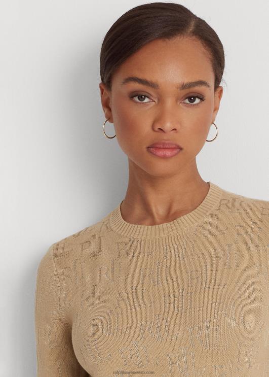 Ralph Lauren naised monogramm žakaarvärvi lühikeste varrukatega kampsun PR0V4289 kasepruun