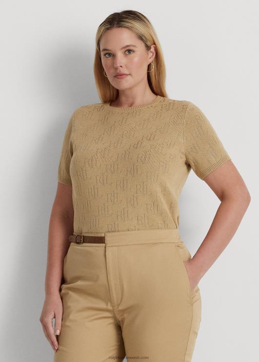 Ralph Lauren naised monogramm žakaarvärvi lühikeste varrukatega kampsun PR0V4503 kasepruun