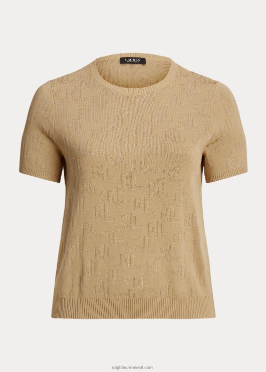 Ralph Lauren naised monogramm žakaarvärvi lühikeste varrukatega kampsun PR0V4503 kasepruun