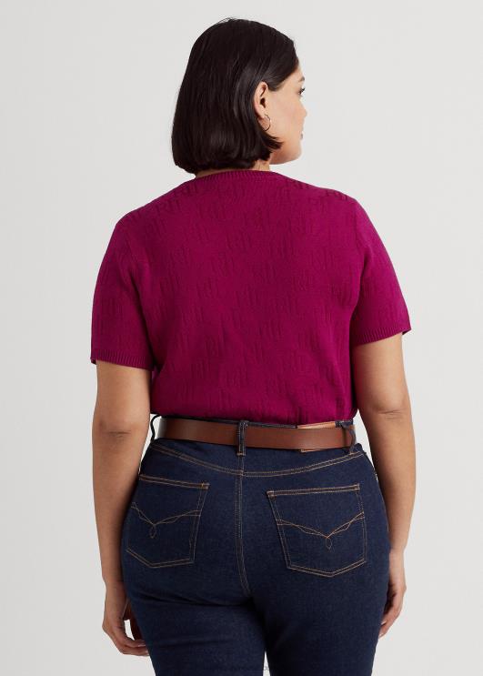 Ralph Lauren naised monogramm žakaarvärvi lühikeste varrukatega kampsun PR0V4504 fuksia marja