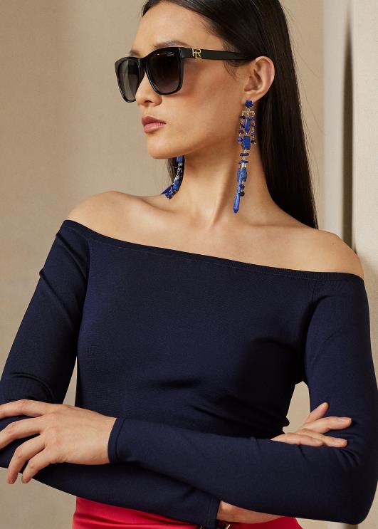 Ralph Lauren naised mooruspuu siidist õlgadeta kampsun PR0V3472 luksuslik merevägi