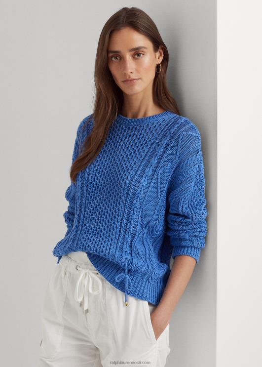 Ralph Lauren naised nööriga kaabliga kootud puuvillane kampsun PR0V9549 Uus-Inglismaa sinine