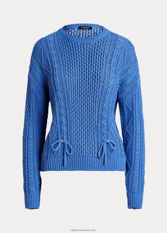 Ralph Lauren naised nööriga kaabliga kootud puuvillane kampsun PR0V9549 Uus-Inglismaa sinine