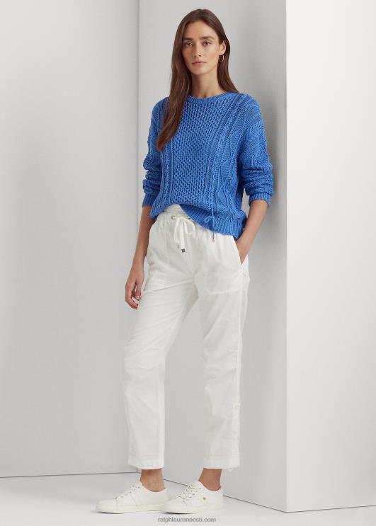 Ralph Lauren naised nööriga kaabliga kootud puuvillane kampsun PR0V9549 Uus-Inglismaa sinine