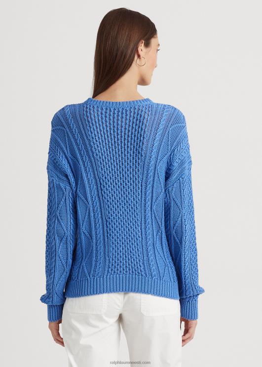 Ralph Lauren naised nööriga kaabliga kootud puuvillane kampsun PR0V9549 Uus-Inglismaa sinine