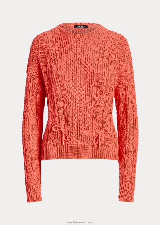 Ralph Lauren naised nööriga kaabliga kootud puuvillane kampsun PR0V9550 sadamaäärne korall