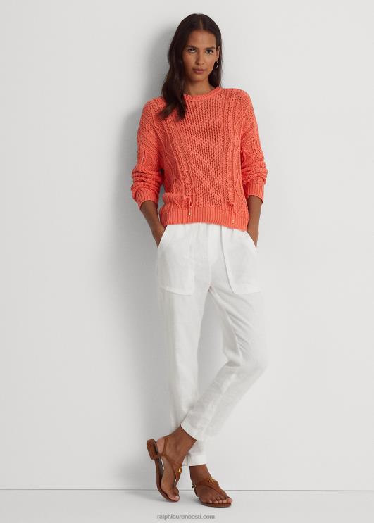 Ralph Lauren naised nööriga kaabliga kootud puuvillane kampsun PR0V9550 sadamaäärne korall