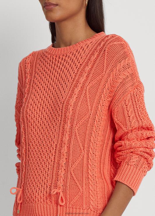 Ralph Lauren naised nööriga kaabliga kootud puuvillane kampsun PR0V9550 sadamaäärne korall