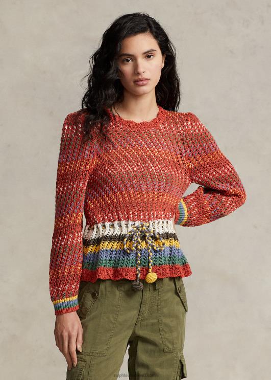 Ralph Lauren naised pointelle puuvillane peplum kampsun PR0V3189 oranž multi