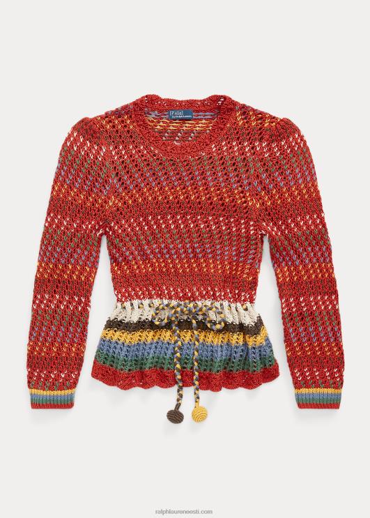 Ralph Lauren naised pointelle puuvillane peplum kampsun PR0V3189 oranž multi