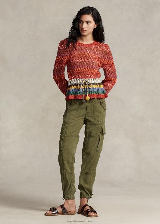 Ralph Lauren naised pointelle puuvillane peplum kampsun PR0V3189 oranž multi