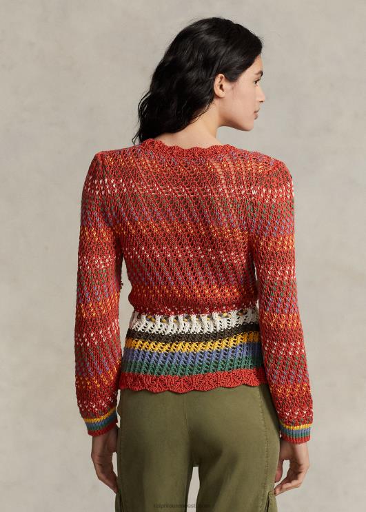 Ralph Lauren naised pointelle puuvillane peplum kampsun PR0V3189 oranž multi