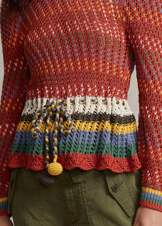 Ralph Lauren naised pointelle puuvillane peplum kampsun PR0V3189 oranž multi