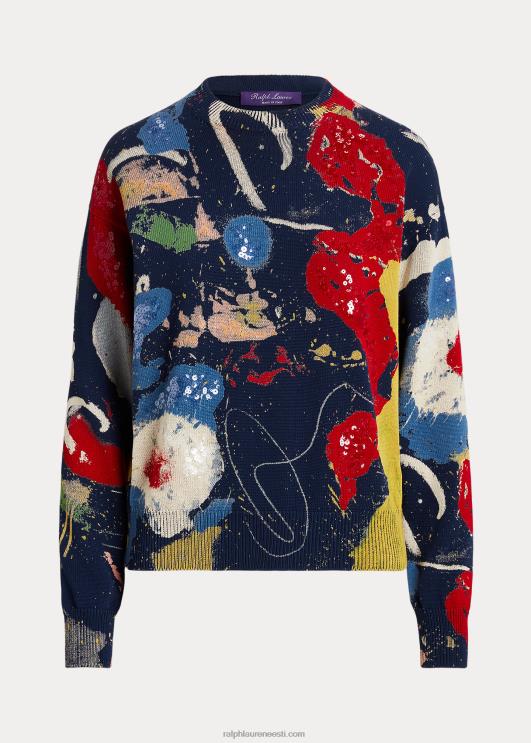 Ralph Lauren naised prindiga puuvillane kaelusega kampsun PR0V3517 lux mereväe multi