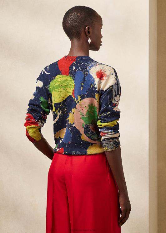 Ralph Lauren naised prindiga puuvillane kaelusega kampsun PR0V3517 lux mereväe multi