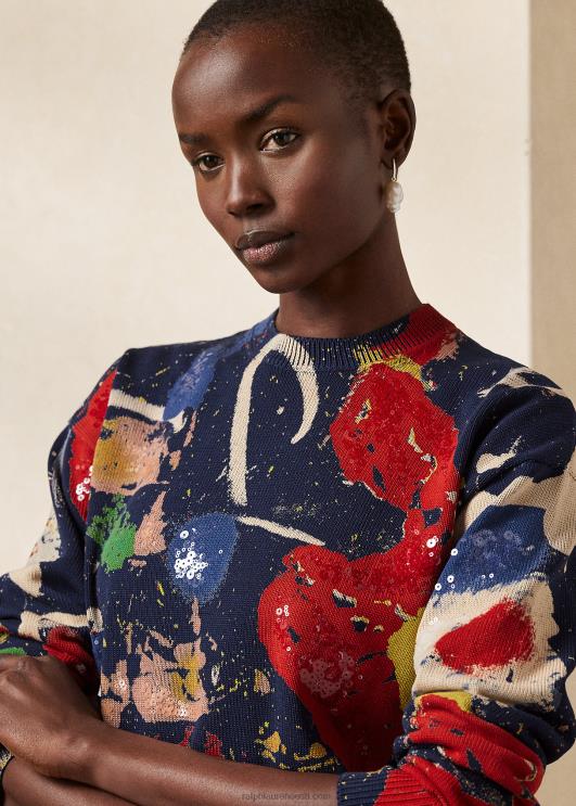 Ralph Lauren naised prindiga puuvillane kaelusega kampsun PR0V3517 lux mereväe multi