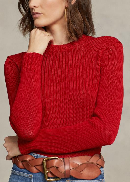 Ralph Lauren naised puuvillane kaelusega kampsun PR0V3198 punane