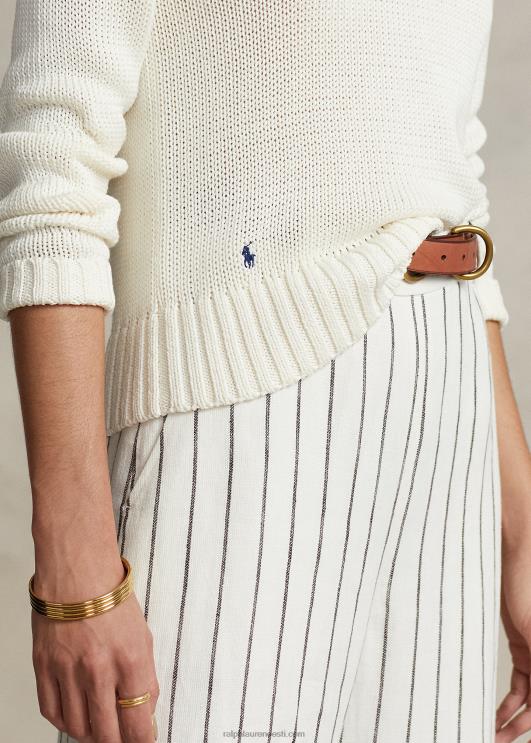 Ralph Lauren naised puuvillane kaelusega kampsun PR0V3199 valge