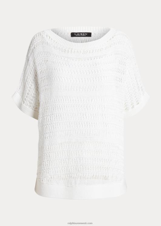 Ralph Lauren naised puuvillasest võrgust lühikeste varrukatega kampsun PR0V3848 valge