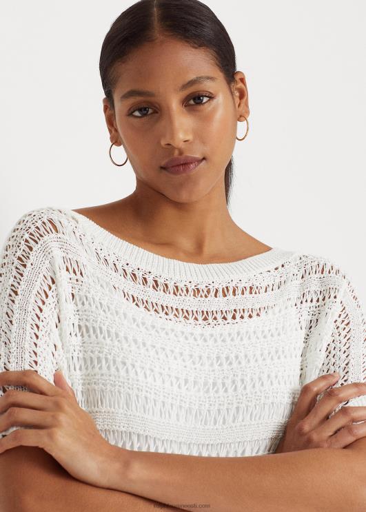 Ralph Lauren naised puuvillasest võrgust lühikeste varrukatega kampsun PR0V3848 valge