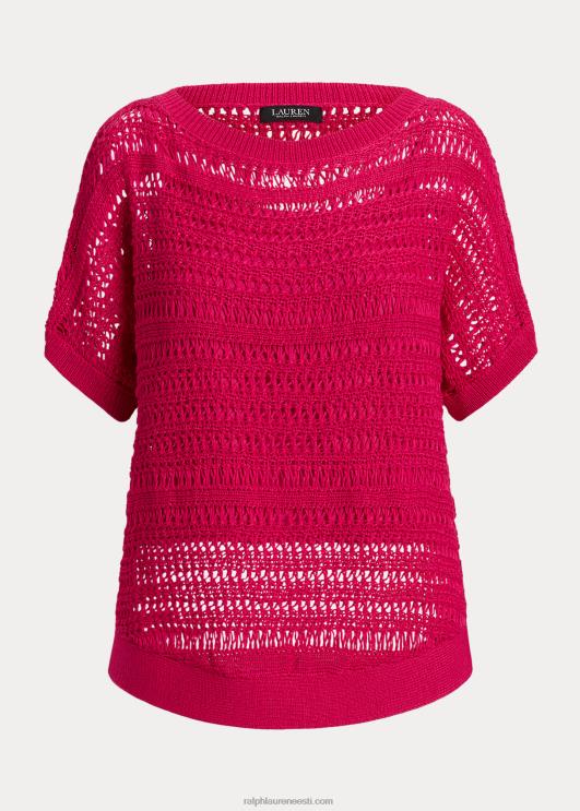 Ralph Lauren naised puuvillasest võrgust lühikeste varrukatega kampsun PR0V4331 spordiroosa