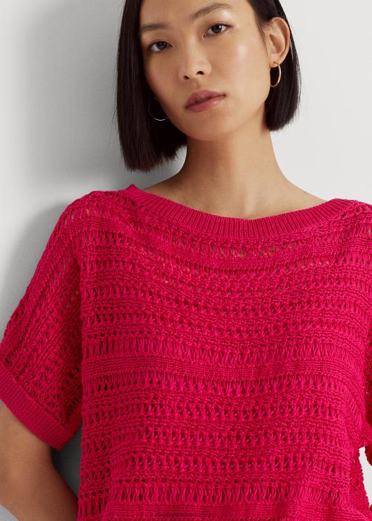 Ralph Lauren naised puuvillasest võrgust lühikeste varrukatega kampsun PR0V4331 spordiroosa